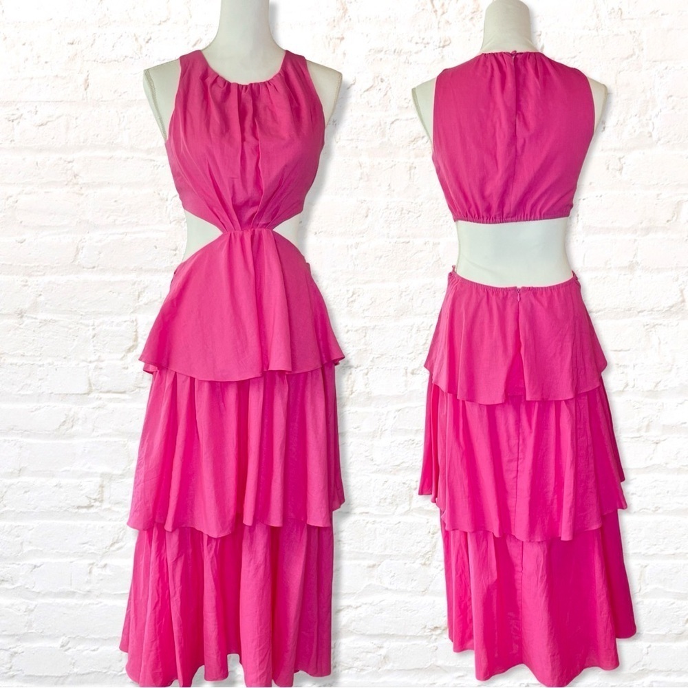 Mable Barbie Pink Cut Out Dress with Tiered Maxi Skirt Size Small Barbiecore - Picture 2 of 9